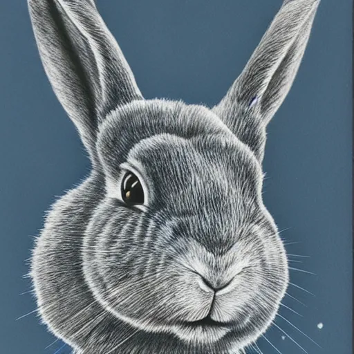 Image similar to rabbit face only, nebula space background, pencil drawing, higher detailed, realistic, pastel, by walton ford