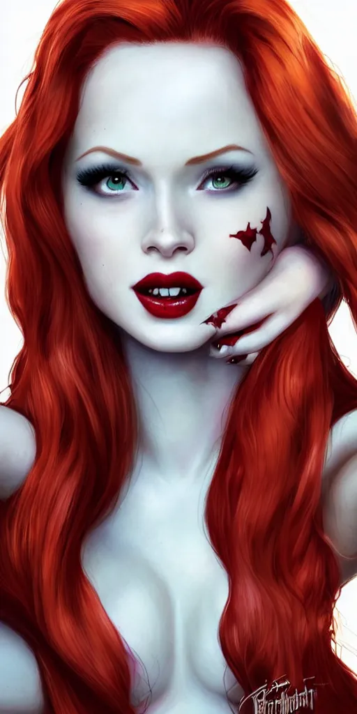 Prompt: vampire beautiful Madelaine Petsch poison ivy DC comics taking a selfie, evil smile, realistic character concept, medium shot, fun pose, comic book, illustration, slender symmetrical face and body, artstation, cinematic lighting, hyperdetailed, cgsociety, 8k, high resolution, Charlie Bowater, Tom Bagshaw, single face, insanely detailed and intricate, beautiful, vfx, postprocessing