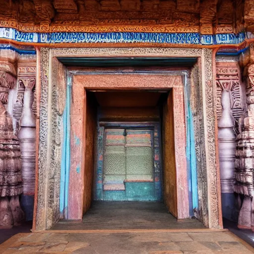 Prompt: a portal, opening in a huge ancient indian temple