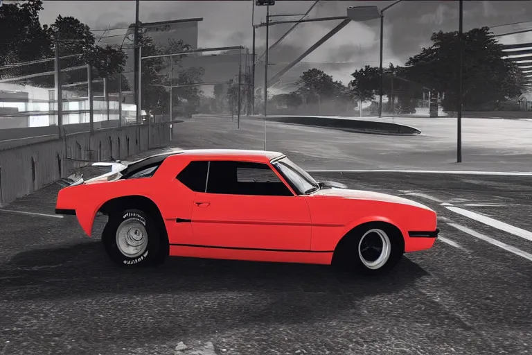 Image similar to audi camaro b 1 ( 1 9 6 9 ) drifting, need for speed : carbon, neon lines, ultra phonk, phonk music background, smoke behind wheels, noise, dark, establishing shot, through the streets of riften