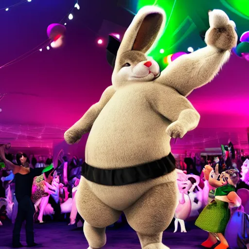Prompt: big chungus dancing at a party