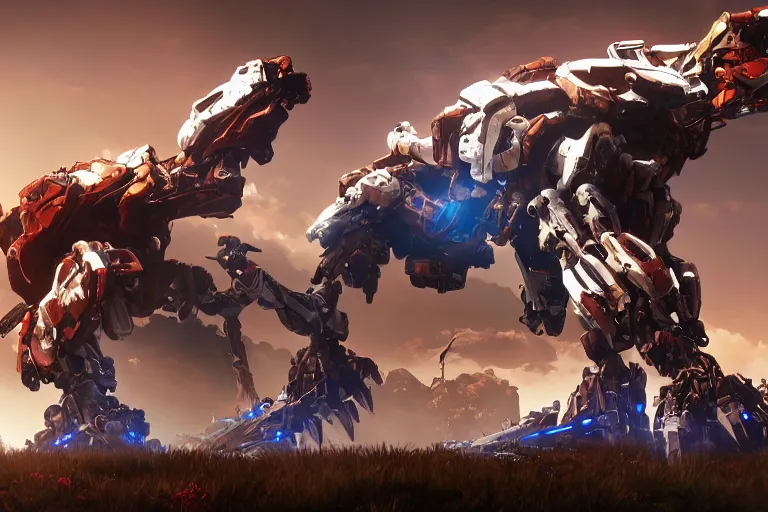 Image similar to strider machine mecha animal beast robot of horizon forbidden west horizon zero dawn bioluminiscence global illumination ray tracing hdr fanart arstation by sung choi and eric pfeiffer and gabriel garza and casper konefal