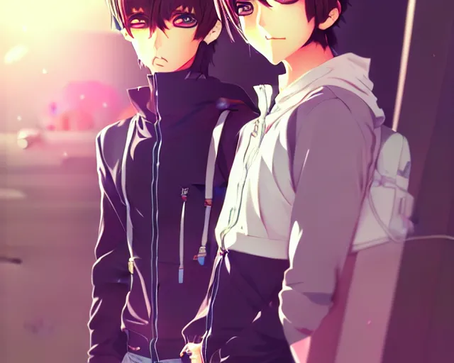 Image similar to boy's love anime high school scene spring setting, high detail concept art, perfect proportions good looking handsome, realistic shaded lighting poster ilya kuvshinov, katsuhiro, loish and clamp style, trending on art station, best selling artist