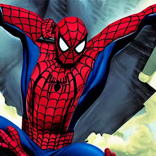 Image similar to spider - man is transforming into a werewolf, style of alex ross