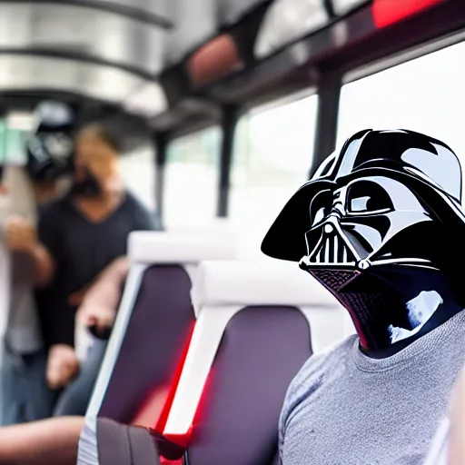 Image similar to 8 k photo darth vader using ticket on a bus