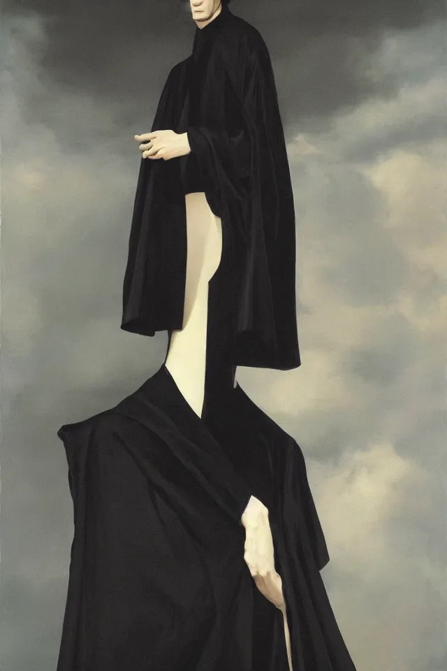 Prompt: painting of a beautiful tall thin man with pale skin, in black latex robes by bill sienckiwicz, high detail, high contrast, rim light, atmospheric