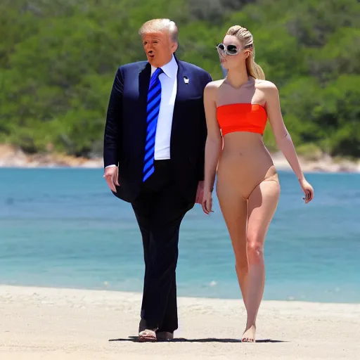 Image similar to Donald Trump and Amber Heard on vacation, from afar