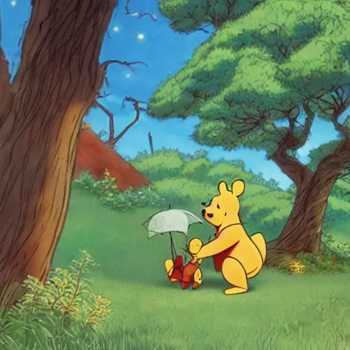 Image similar to winnie the pooh as anime character, ghibli, illustration