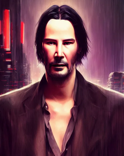 Image similar to full body portrait of Cyberpunk Keanu Reeves by Stanley Artgerm Lau, WLOP, Rossdraws, frank frazetta, Andrei Riabovitchev, Marc Simonetti, tranding on artstation