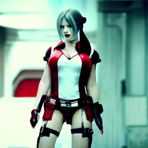 Prompt: Tifa Lockheart as Harley Quinn, Cinematography by Roger Deakins