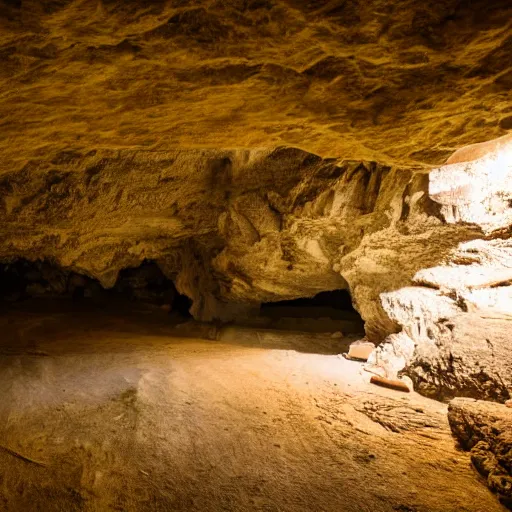 Prompt: a photograph from inside a cave looking outside