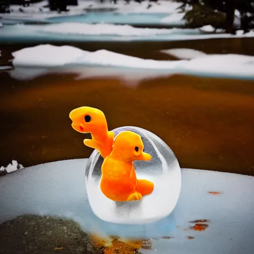 Image similar to clear ice sculpture of charmander, photography