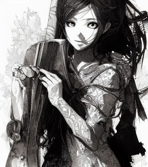 Image similar to portrait of anime girl holding a cleaver, pen and ink, intricate line drawings, by craig mullins, ruan jia, kentaro miura, greg rutkowski, loundraw