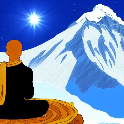 Prompt: Shaggy as a monk meditating on the top of Mount Everest, digital art