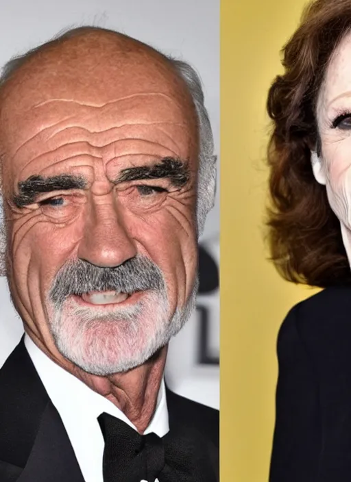 Image similar to genetic combination of sean connery and sigourney weaver, face and shoulders focus