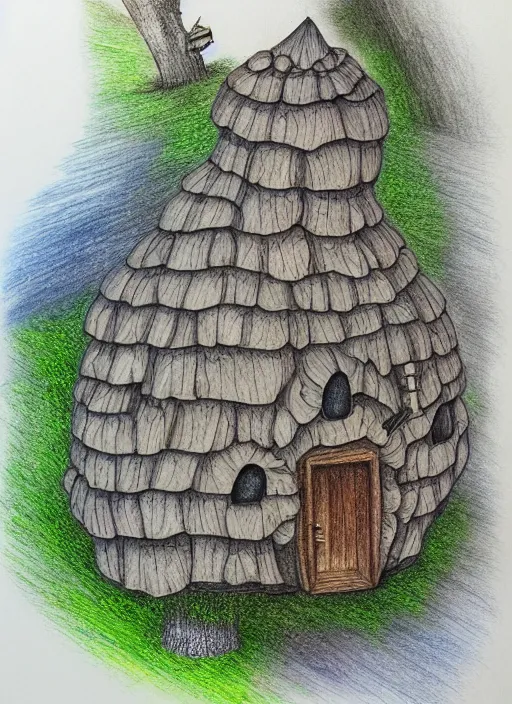 Prompt: a hybrid between a mushroom and a house,, insanely detailed, studio light, 3 d rendering, colored pencil