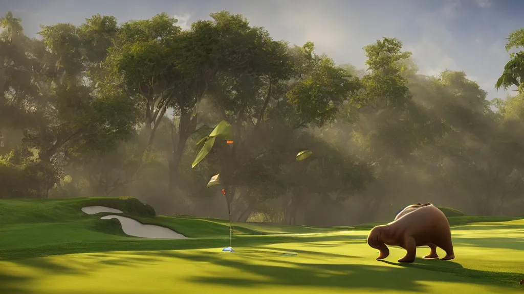 Image similar to a walrus on a golf course, fantasy artwork, hd, hdr, ue 5, ue 6, unreal engine 5, cinematic 4 k wallpaper, 8 k, ultra detailed, high resolution, artstation, award winning