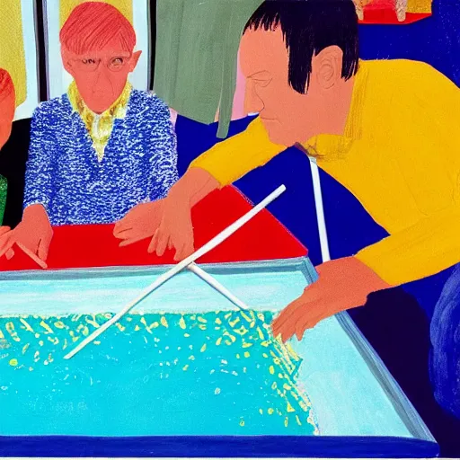 Prompt: having a cool party birthday party, painting by david hockney, highly detailed