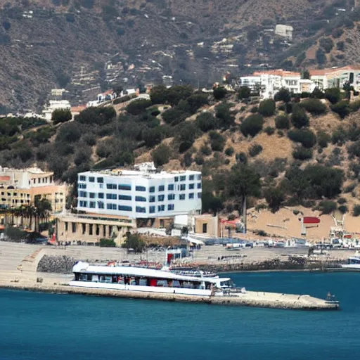 Prompt: Los Angeles villa viewed from the port of Marseilles