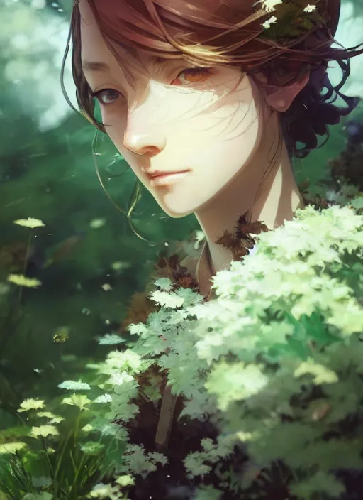 Image similar to a portrait of the emerald herald in the garden, beautiful face, intricate, tone mapped, ambient lighting, highly detailed, digital painting, concept art, sharp focus, by makoto shinkai and akihiko yoshida and hidari and wlop