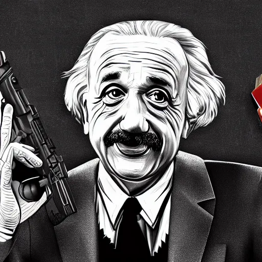 Image similar to illustration gta 5 artwork of albert einstein, in the style of gta 5 loading screen, by stephen bliss