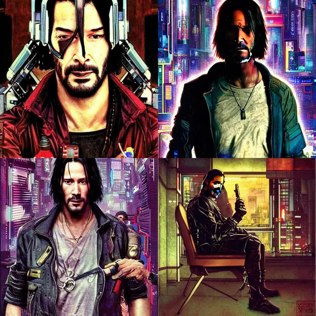 Prompt: cyberpunk keanu's by norman rockwell