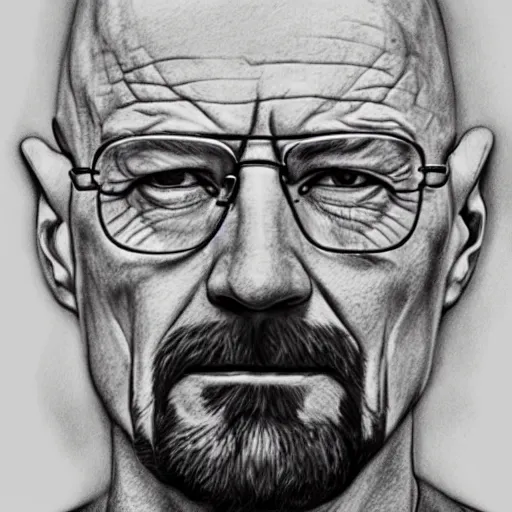 Prompt: detailed pencil sketch of Walter White