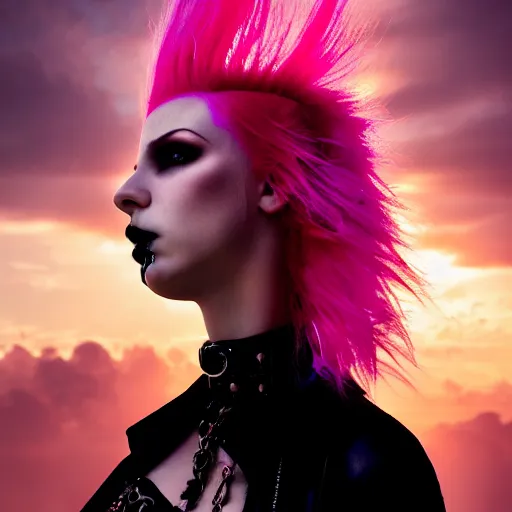 Prompt: photographic portrait of a stunningly beautiful gothic punk cyberpunk pink hair female in soft dreamy light at sunset, god rays, contemporary fashion shoot, by edward robert hughes, annie leibovitz and steve mccurry, david lazar, jimmy nelsson, breathtaking, 8 k resolution, extremely detailed, beautiful, establishing shot, artistic, hyperrealistic, beautiful face, octane render