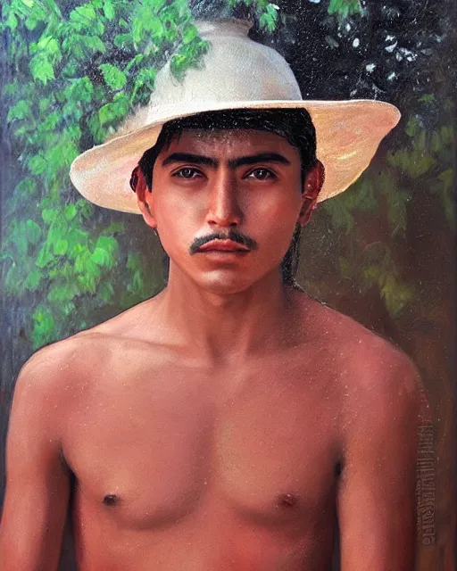 Image similar to portrait of a magical young mexican man in yucatan, art by denys tsiperko and bogdan rezunenko, hyperrealism