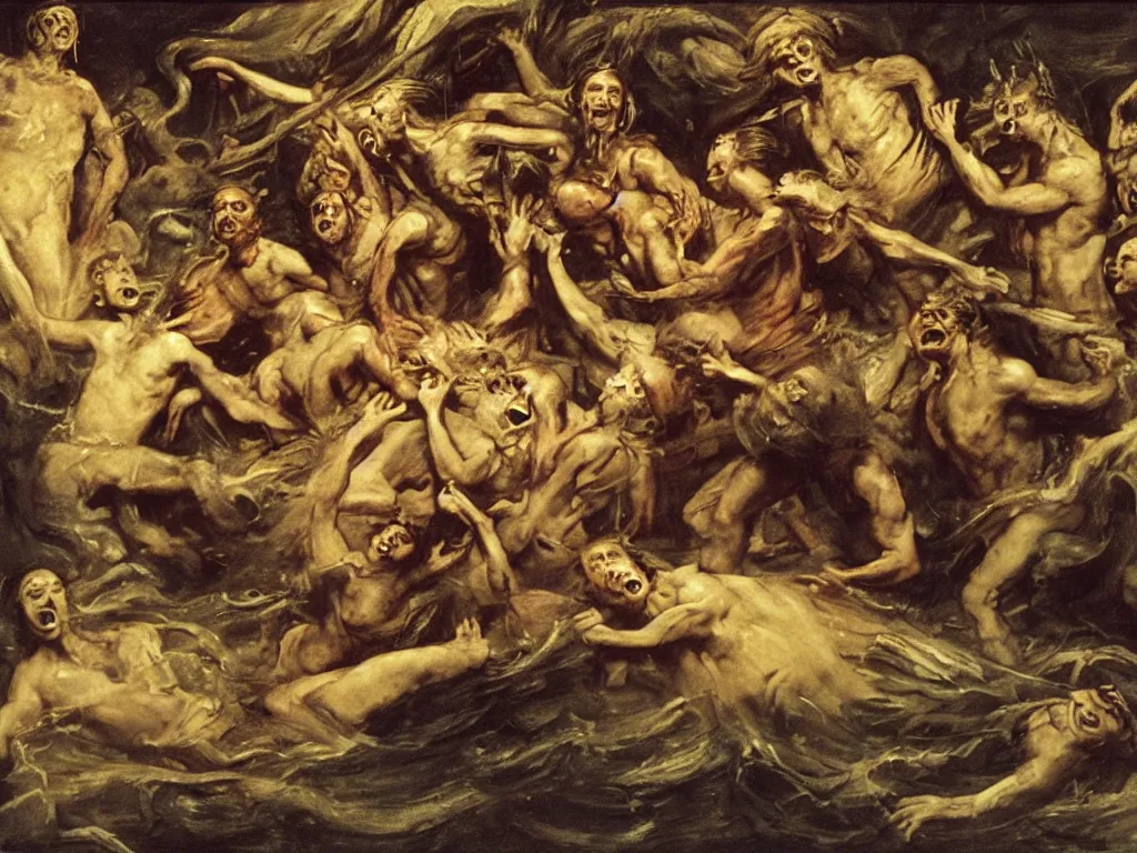 Image similar to the raft of the medusa as an animatronic schlock body horror comedy film, Théodore Géricault, Sally Corporation, Garner Holt, play-doh, lurid, neon lights, rubber latex, fleshy, Cronenberg, Rick Baker, dramatic film still, daylight, photo real, wet, slimy, wide angle, rule of thirds, 28mm, 1984, vivid colors, Eastman EXR 50D 5245/7245