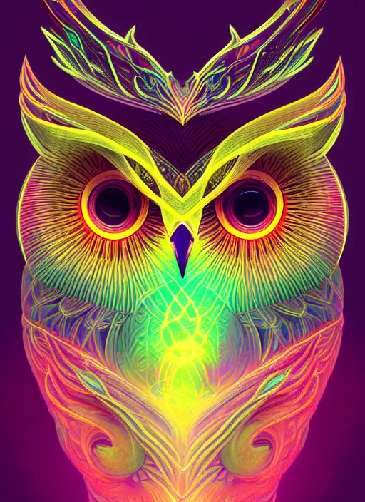 Image similar to symmetry!! product render poster vivid colors divine proportion owl, divine, glowing fog intricate, elegant, highly detailed, digital painting, artstation, concept art, smooth, sharp focus, illustration,