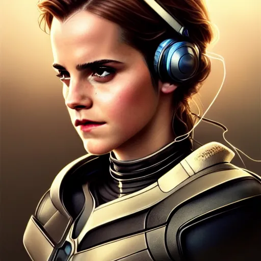 Prompt: beautiful Emma Watson as Ant-Man with lightning bolt headset, western, closeup, D&D, fantasy, intricate, elegant, highly detailed, digital painting, artstation, concept art, matte, sharp focus, illustration, art by Artgerm and Greg Rutkowski and Alphonse Mucha