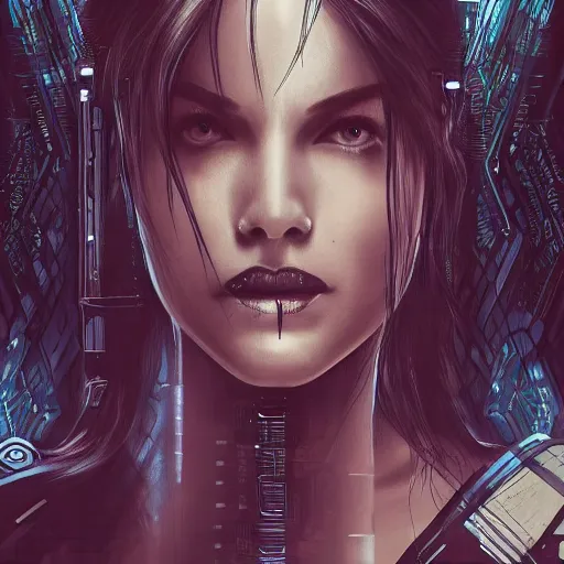 Prompt: heroine, beautiful, vintage ink style cyberpunk cortana, ultra detailed digital art, 8 k, character, realistic, portrait, hyperrealistic