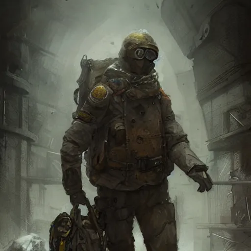 Prompt: a scavenger walking on the surface, metro 2 0 3 3, smooth, dreary, beautifully detailed, concept art, by sabbas apterus