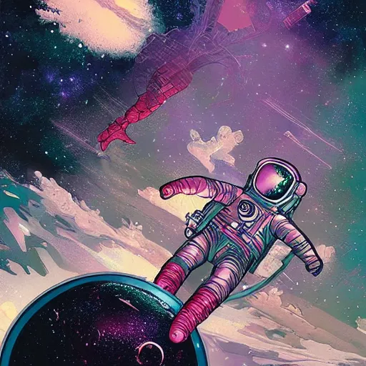 Image similar to astronaut falling on a nebula llustrated by laurie greasley, dan mumford, peter mohrbacher, hyper detailed, trending on cg society, crisp