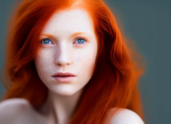 Prompt: 5 5 mm portrait photo of a redhead woman's face with ( ultra detailed human - eyes ). highly detailed 8 k. intricate. lifelike. soft light. nikon d 8 5 0. cinematic post - processing