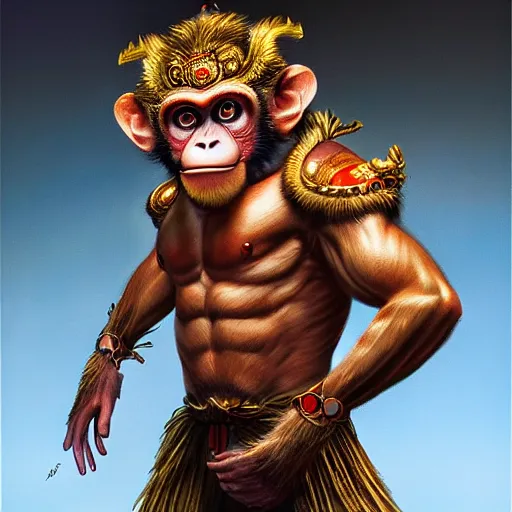 Prompt: biomechanical monkey king ,hyper-realistic portrait, dramatic lighting, artstation, photorealistic hanuman