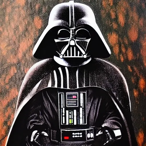 Image similar to award winning photography of cave paintings depicting Darth Vader from Star Wars