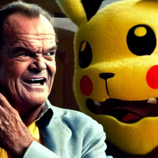 Image similar to Jack Nicholson plays Terminato and is Pikachu, yellow fur explodes