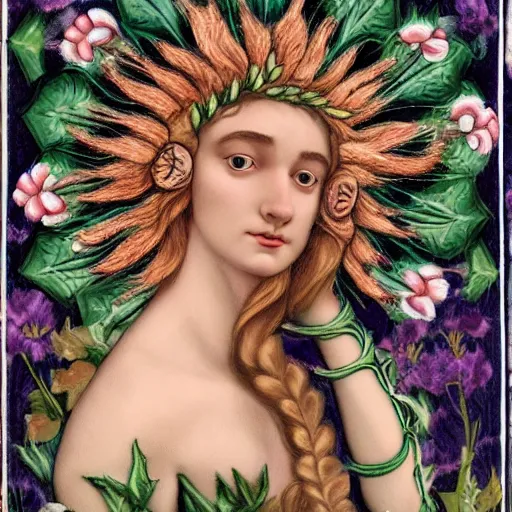 Prompt: Midsommar cloud queen in the style of Evelyn De Morgan