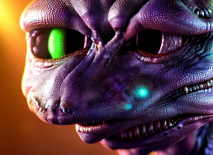 Image similar to hyperrealism, detailed textures, photorealistic 3 d render, an alien with crimsom coloured eyes in a super star system from 5 million years ago, sharp focus, ultra realistic, ultra high pixel detail, cinematic, intricate, cinematic light, concept art, illustration, art station, unreal engine 8 k