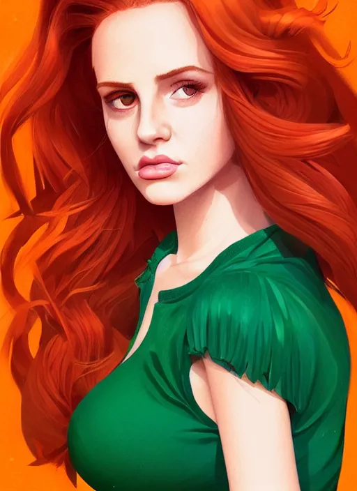 Image similar to full body portrait of teenage cheryl blossom, bangs, green eyes, mischievous expression, red hair, sultry smirk, bangs and wavy hair, intricate, elegant, glowing lights, highly detailed, digital painting, artstation, concept art, smooth, sharp focus, illustration, art by wlop, mars ravelo and greg rutkowski