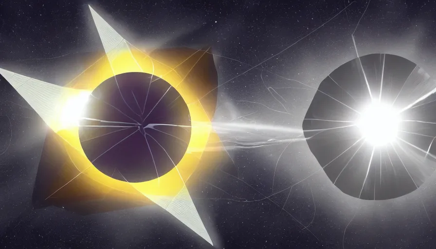 Image similar to hexagonal solar sails, floating in space blocking the sun, futuristic, sci-fi