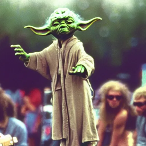 Image similar to yoda performing at woodstock