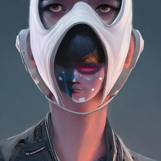 Image similar to very cool girl white hair girl with mask, streetwear, techwear, cyberpunk style outfit, full body, nose piercing, detailed portrait, intricate complexity, by greg rutkowski, artgerm, ross tran, conrad roset, takato yomamoto, ilya kuvshinov. 4 k, beautiful, cinematic dramatic atmosphere