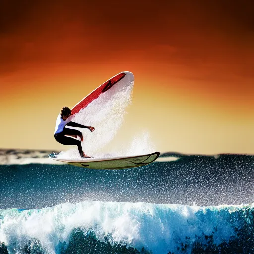 Prompt: 2 0 year old blond surfer on a giant wave, vivid, realistic