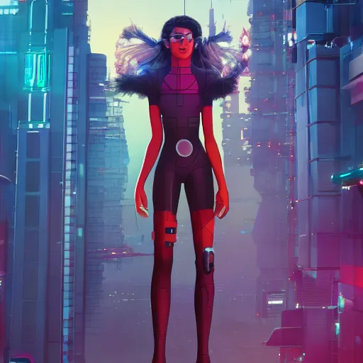 Image similar to zendaya as a cyberpunk hero standing on the rooftop of cybertown, art poster, character design, ambient lighting, 4 k, lois van baarle, ilya kuvshinov, rossdraws, alphonse mucha, jung gi kim, dylan kowalsk, artstation