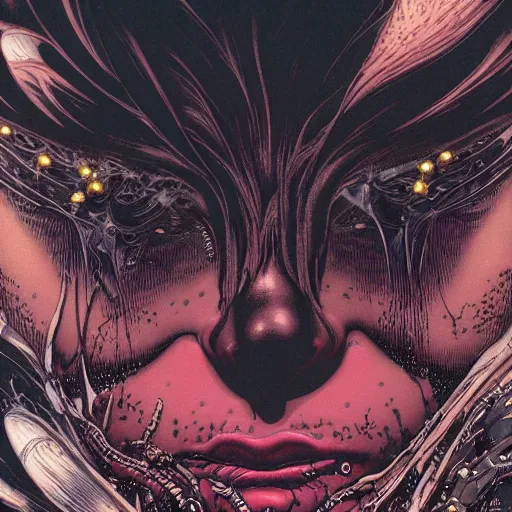 Image similar to closeup of face melting, by yoichi hatakenaka, masamune shirow, josan gonzales and dan mumford, ayami kojima, takato yamamoto, barclay shaw