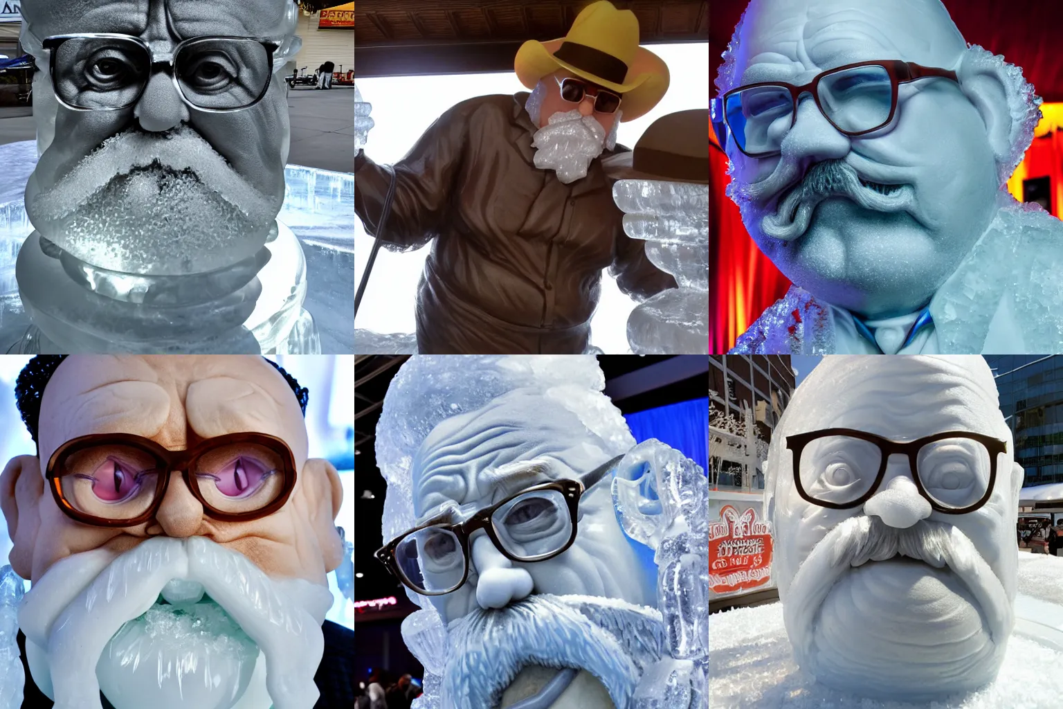 Prompt: closeup ice sculpture of wilford brimley