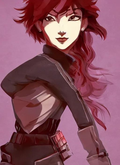 Prompt: full size persona, female sheriff, detail, ultra sharpness, beautiful female, detailed face, art by huyy nguyen, style by cain kuga, cowboy bebop art style, 3 2 beautiful color palettes with their corresponding gradient, stroke line